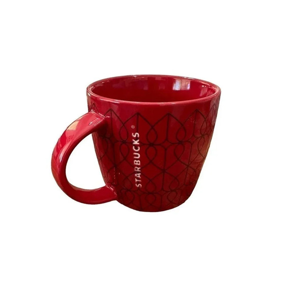 Starbucks Mug Red Heart Pattern Coffee Tea Mug Coffee Tea Cocoa Love 14 Oz - Picture 3 of 5